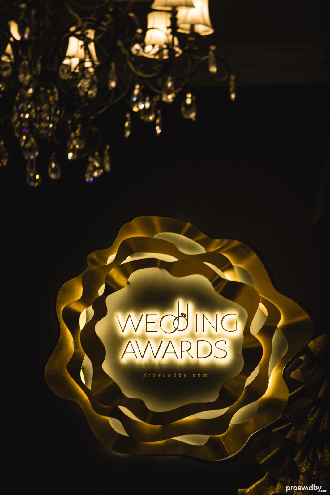 Логотип Prosvadby.com Wedding Awards красиво светился в темноте Логотип Prosvadby.com Wedding Awards красиво светился в темноте